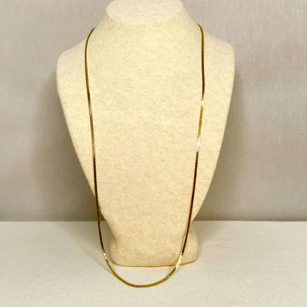 💎Gold Tone Chain Necklace Flat Herringbone Links Opera Length